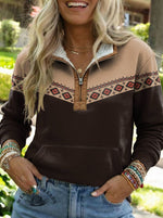 Aztec Print Casual Half-zip Cotton Sweatshirt