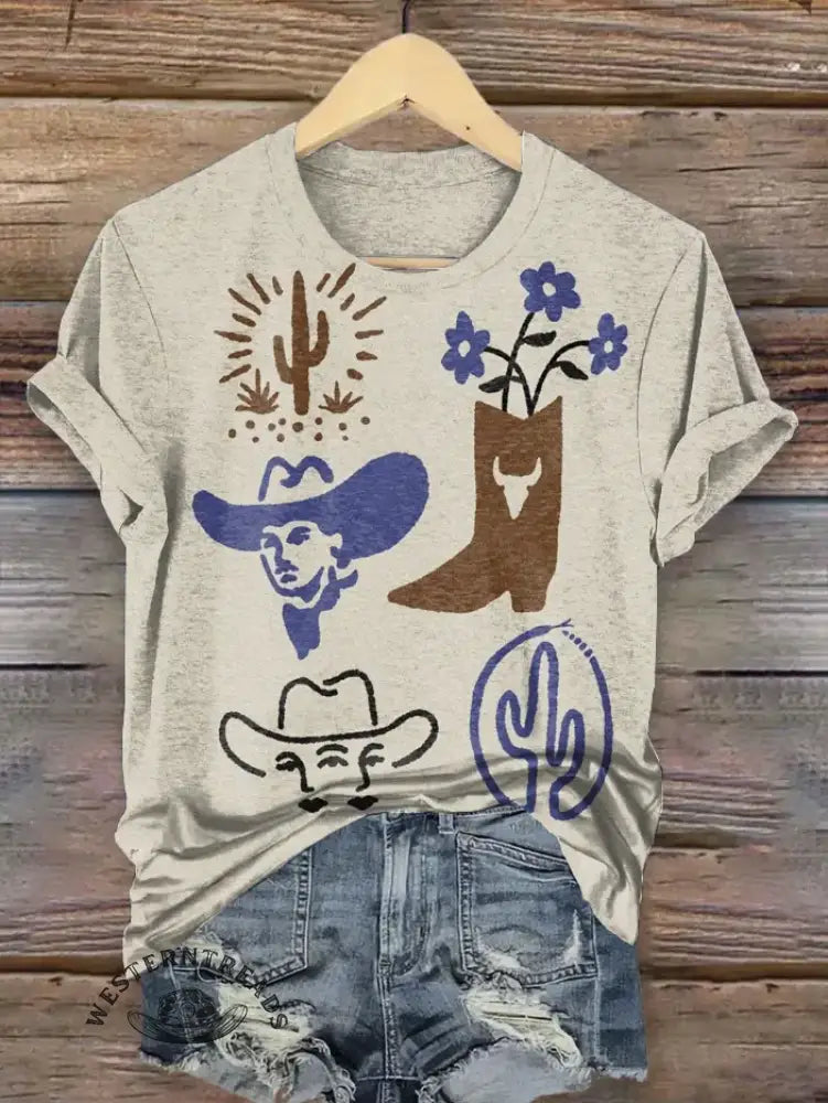 Vintage Western Art Print T-shirt