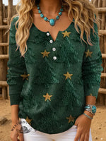Stereoscopic Christmas Tree Print Buttoned Cardigan Sweater