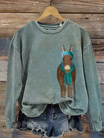 Retro Donkey Art Print Casual Cotton Sweatshirt