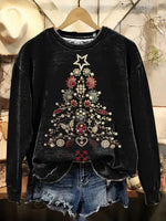 Christmas Tree Art Print Casual Cotton Sweatshirt