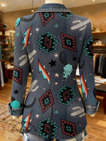 West Art Print Patchwork Denim Coat