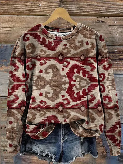 Retro Floral Art Casual Cotton Sweatshirt