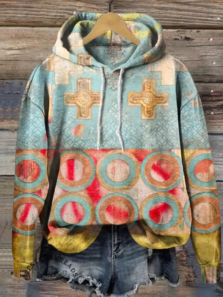 Vintage Art Print Casual Cotton Hooded Sweatshirt