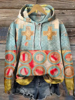 Vintage Art Print Casual Cotton Hooded Sweatshirt