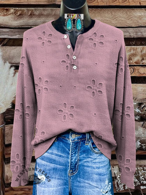 Floral Pattern Art Print Buttoned Cardigan Sweater