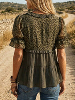 Women's Men's Leopard Print Casual Ruffle Shirt