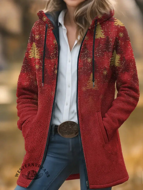 Christmas Art Unisex Plush Thick Long-Sleeved Cardigan Coat