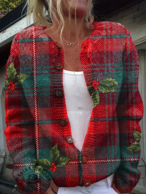 Ethnic Art Print Buttoned Cardigan Sweater