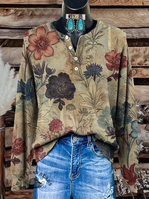 Retro Print Buttoned Cardigan Sweater