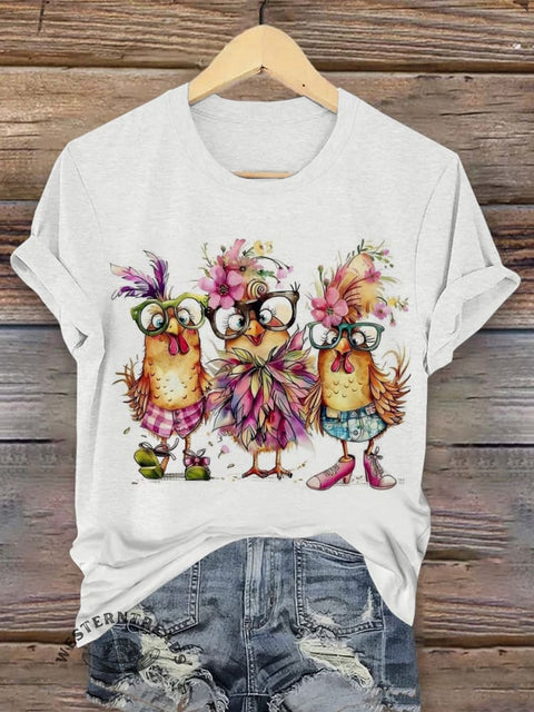 Retro Farm Animals Art Print Casual T-shirt