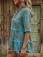 Vintage Paisley Print Patchwork Cotton Linen Shirt