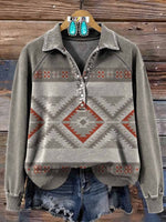 Vintage Aztec Art Print Casual Sweatshirt