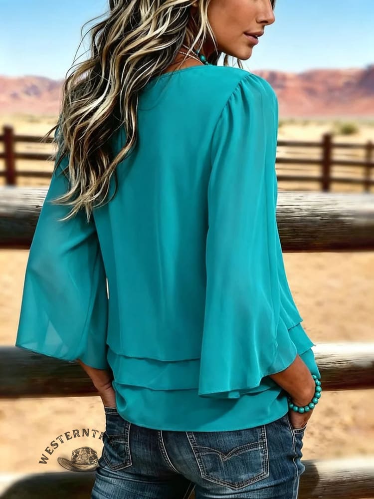 Women's Vintage Multi-layer Patchwork Chiffon Casual Shirt