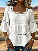 Women's Hollow Spliced Casual 3/4 Sleeve Shirt