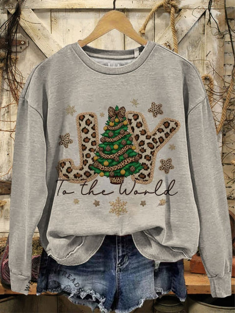 Christmas Art Print Casual Cotton Sweatshirt