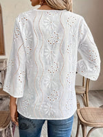 V-neck embroidered trumpet sleeve lace top