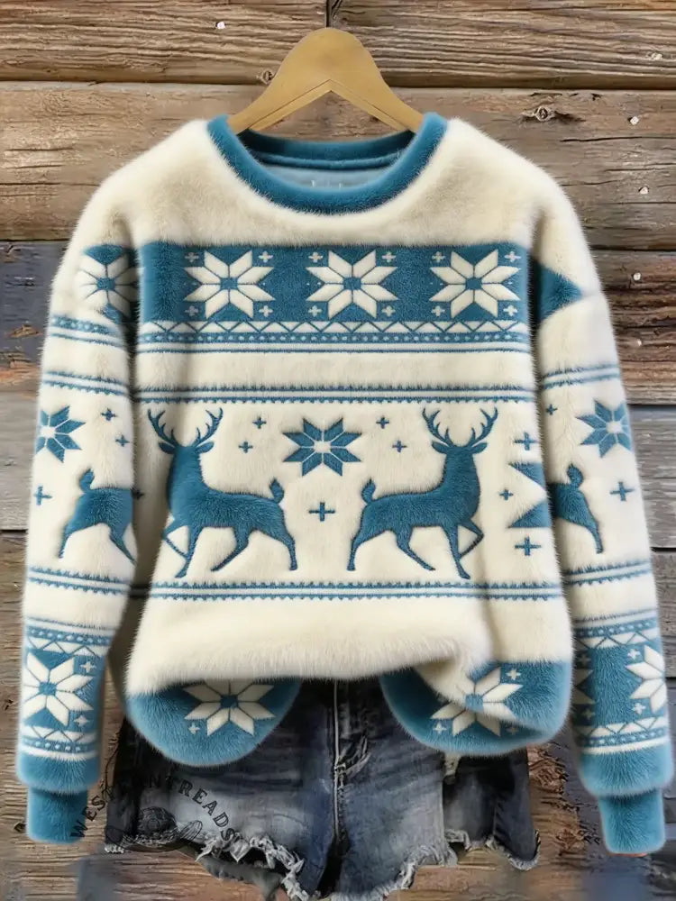 Women's Winter Art Print Casual Plush Top