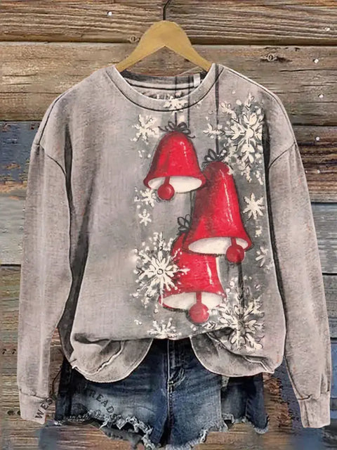 Retro Christmas bells snowflakes Claus Casual Cotton Sweatshirt