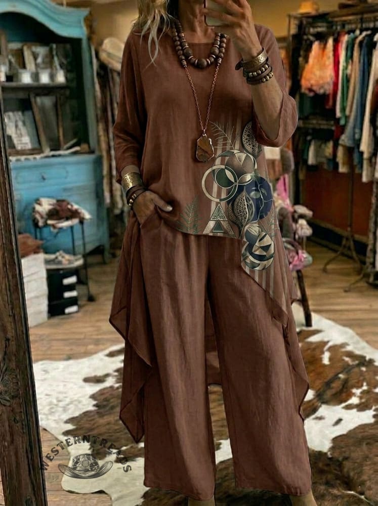 Vintage Art Print Casual Suit