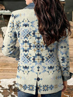Aztec Print Patchwork Denim Sweater