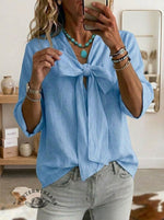 Women's Casual Bow V-neck Shirt