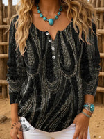 Women's Vintage Paisley Art Print Henley Neck Sweater