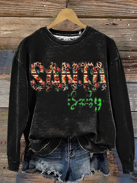 Retro Christmas Art Print Casual Cotton Sweatshirt