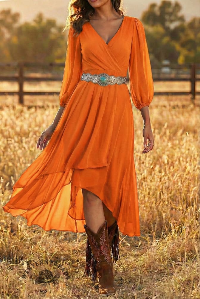 Women's V-neck Long-sleeved Dress