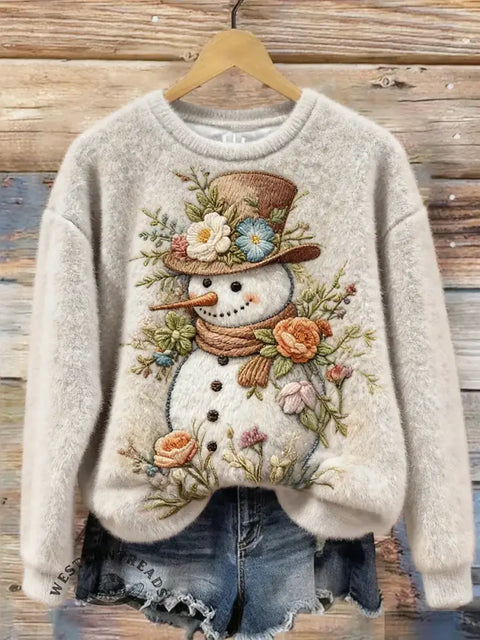 Winter Snowman Art Print Casual Plush Top