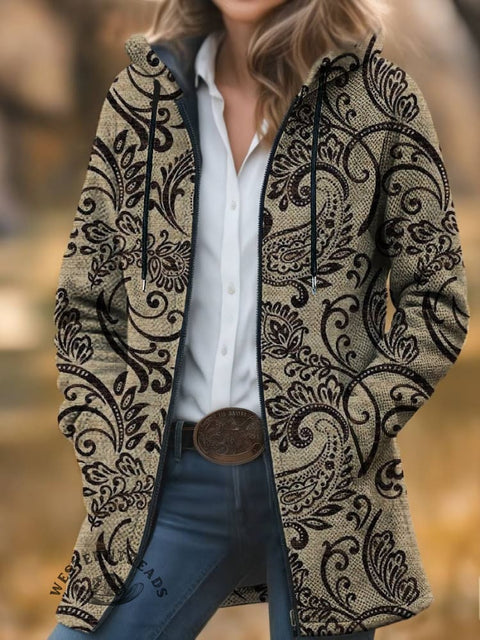 Paisley Print Unisex Plush Thick Long-sleeved Cardigan Coat