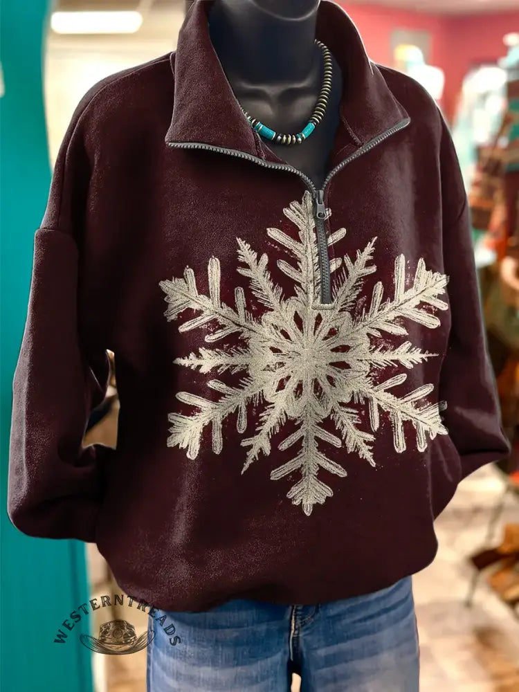 Vintage Art Print Casual Long Sleeve Zip Sweatshirt