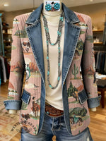 West Print Patchwork Denim Sweater