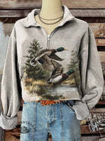 Women's Vintage Art Print Zip Sweater