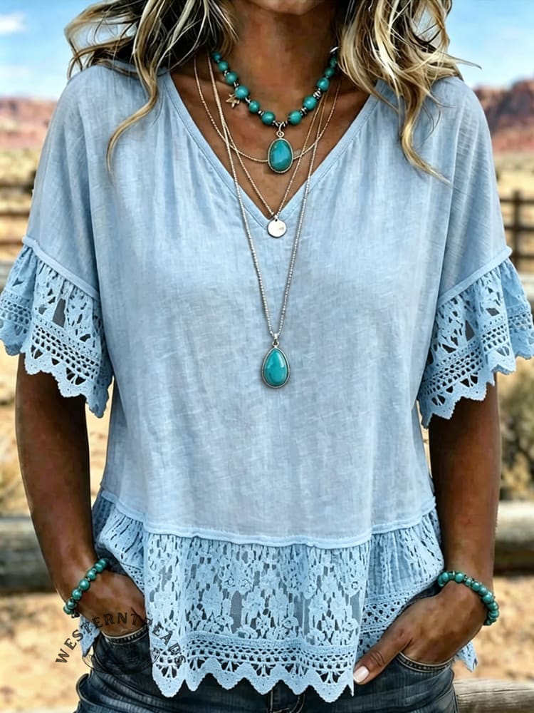 Women's Vintage Lace Patchwork Casual Shirt