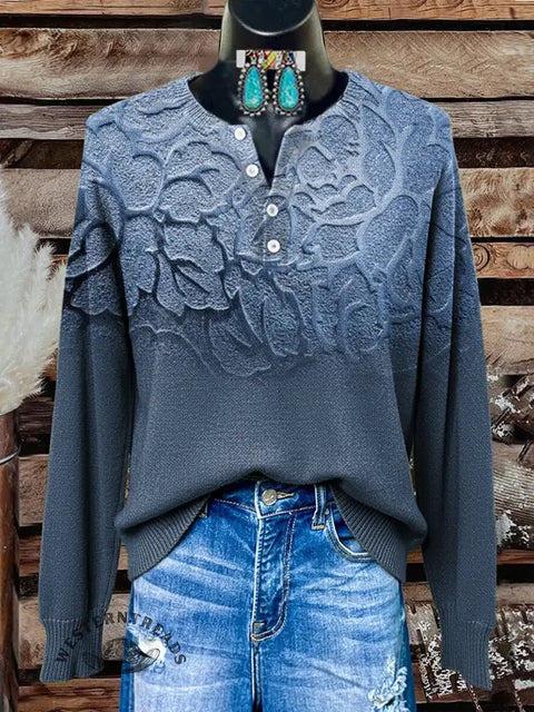 Retro Print Buttoned Cardigan Sweater