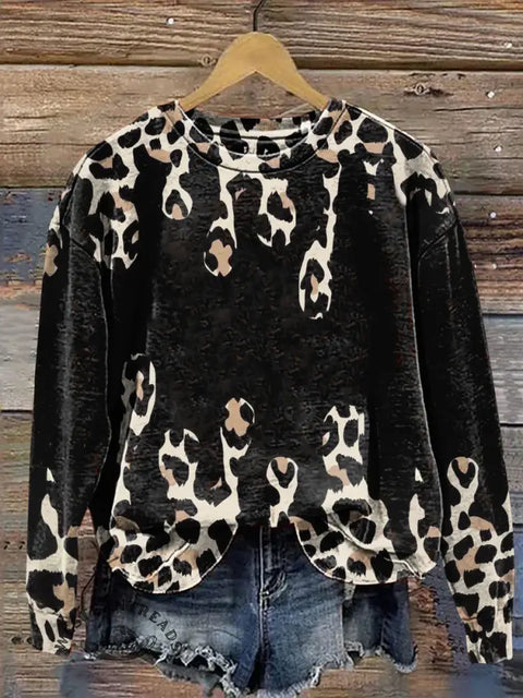 Leopard Print Casual Cotton Sweatshirt
