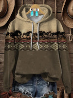 Retro Horse Aztec Pattern Print Cotton Casual Hoodie Sweatshirt