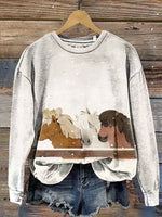 Horse And Snow Art Print Casual Sweatshirt