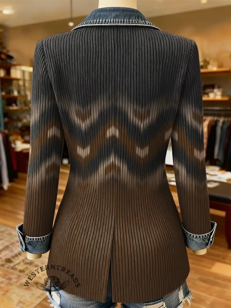 Retro Art Pattern Print Patchwork Denim Sweater Cardigan Coat