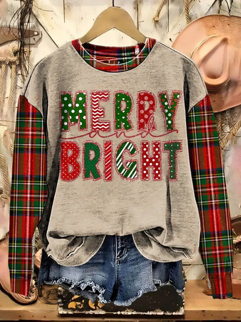 Retro Christmas Print Casual Cotton Sweatshirt