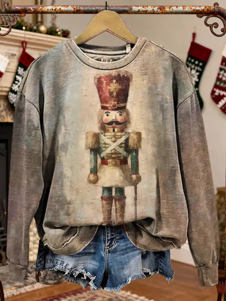 Vintage Christmas Art Print Casual Cotton Sweatshirt
