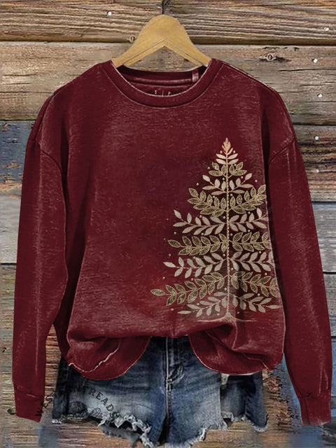 Retro Christmas Tree Casual Cotton Sweatshirt