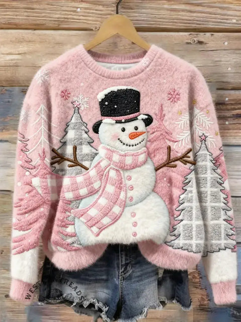 Winter Snowman Art Print Casual Plush Top