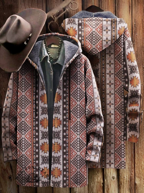 Aztec Print Unisex Plush Thick Long-sleeved Cardigan Coat