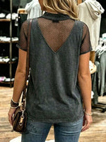 Boho Mock Neck Fishnet Inset Top
