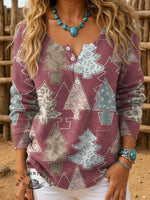 Christmas Print Buttoned Cardigan Sweater