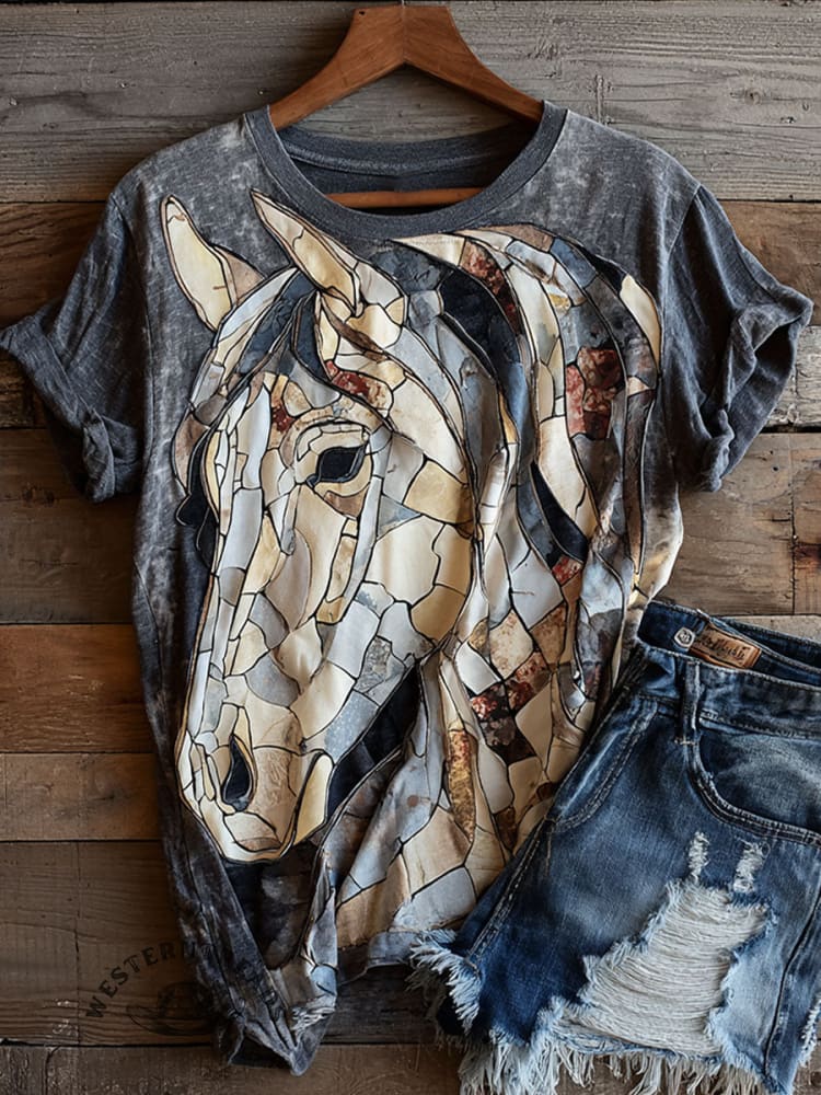 Horse Art Print Casual Short Sleeve T-shirt