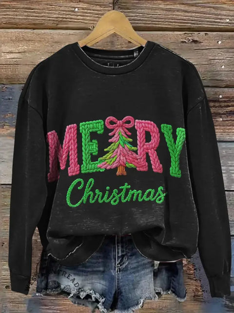 Merry Christmas Print Casual Long Sleeve Top