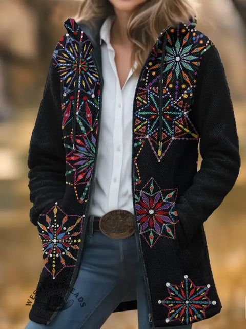 Art Pattern Unisex Plush Thick Long-Sleeved Cardigan Coat